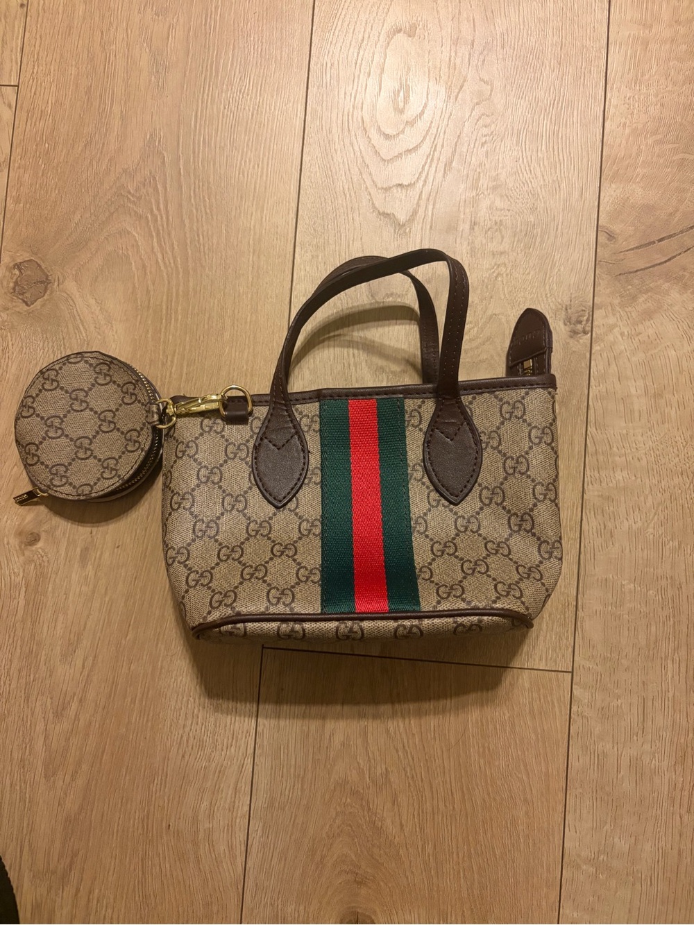 Beige/Green/Red Mini Tote with Coin Pouch
